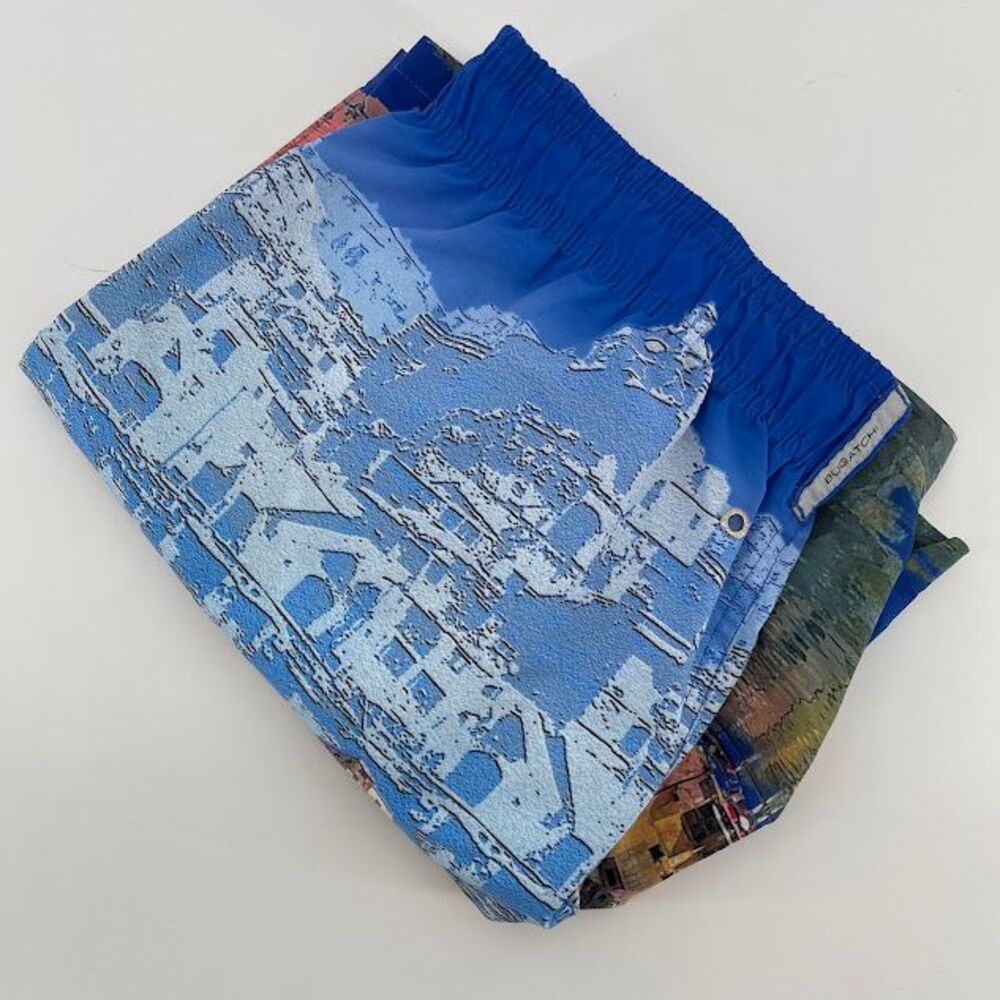 Bugatchi Men's Colorful Seaside View Swim Trunks Shorts Size 32